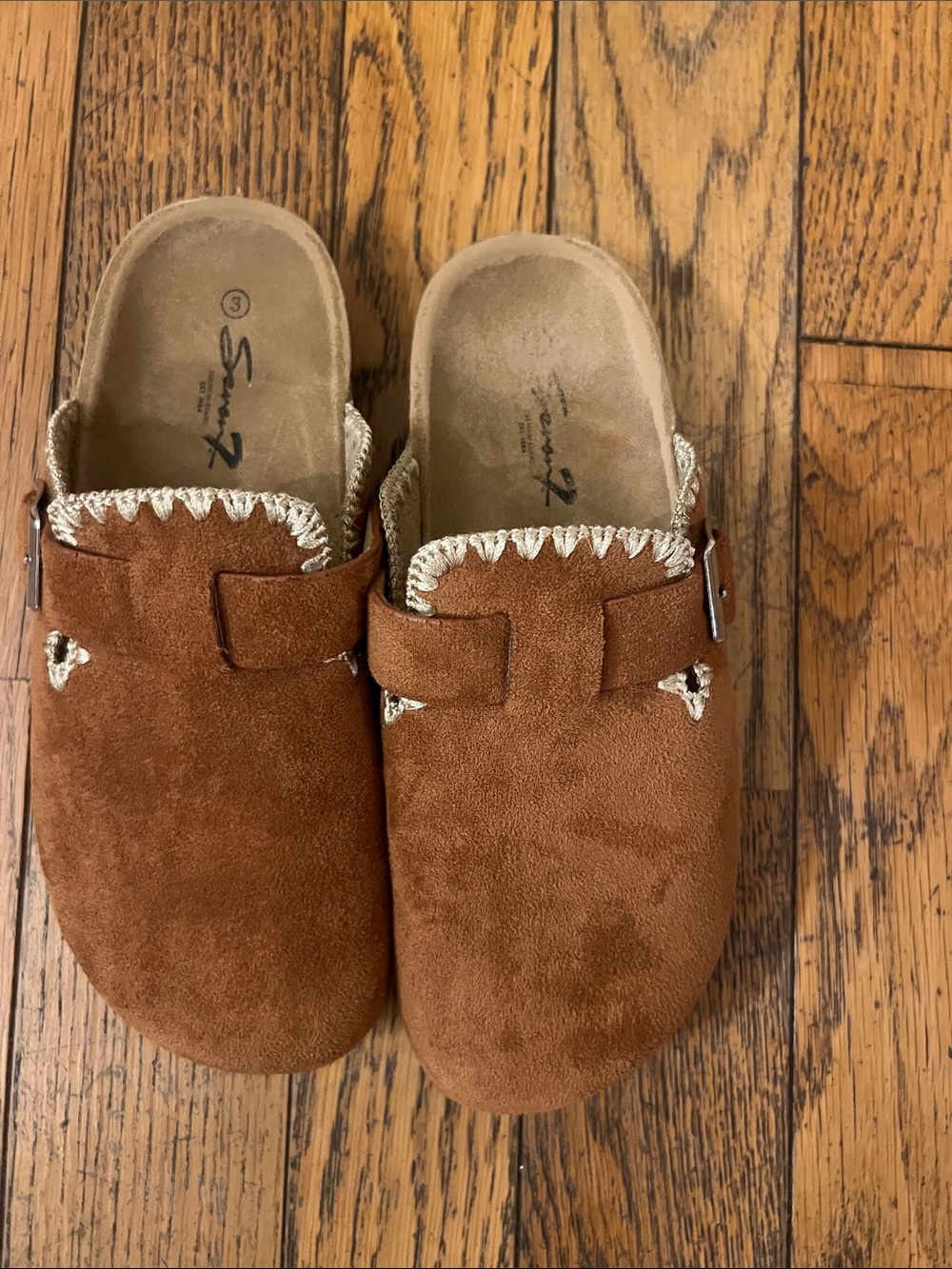 Seven7 Kids Brown Suede Slip-On Clogs with Cream Trim Accent